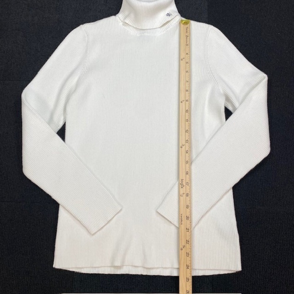 Lauren Ralph Lauren White Ribbed Cotton Turtleneck Sweater Logo XL - Picture 4 of 9